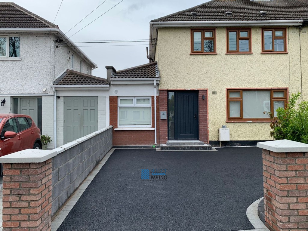 Asphalt Driveway with New Wall and Brick Pillars in Santry, Dublin