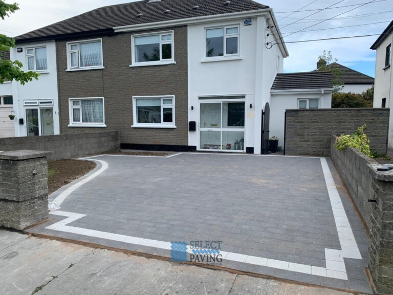 Driveway with Black and Silver Granite Pavers in Baldoyle