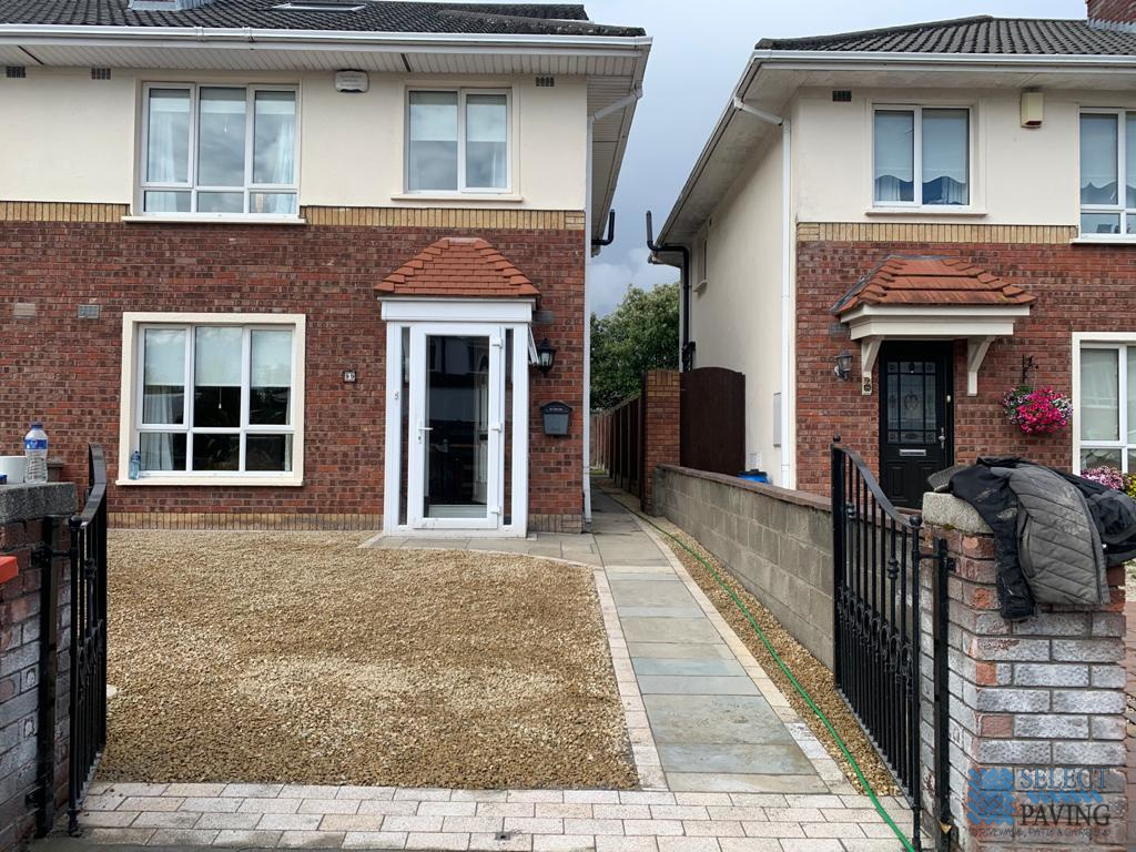 Gravel Driveway with Limestone Pathway and Granite Cobbles in Beaumont, Dublin