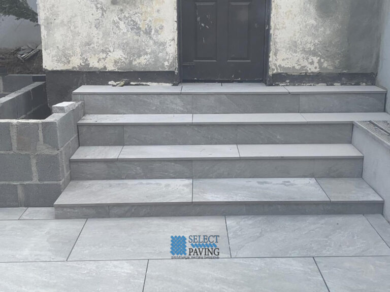 Porcelain Tiled Patio with Steps and Walling in Saggart, Co. Dublin