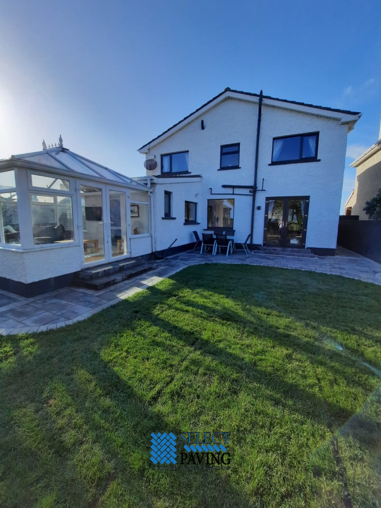 Silver Grey Patio with New Doorstep and Flower Beds in Swords, Dublin