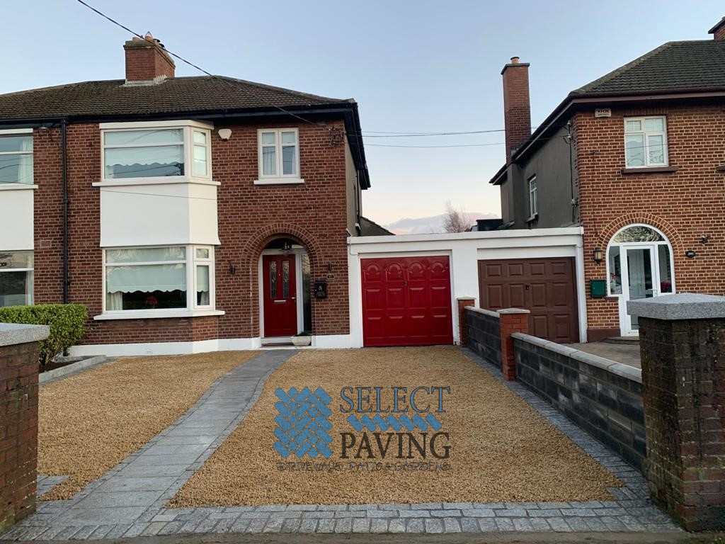 Gold Gravel Driveway with Granite Pathway in Dublin