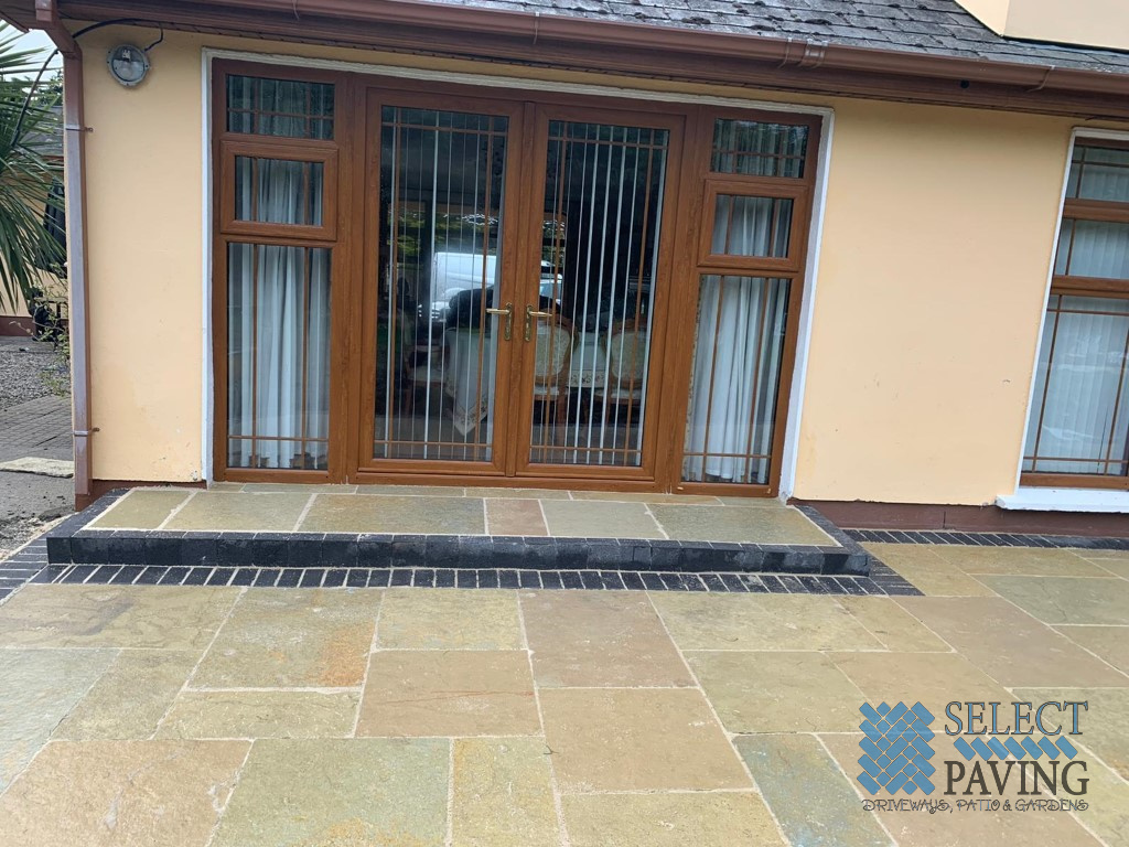 Limestone Patio with Brick Border in Dundrum, Dublin