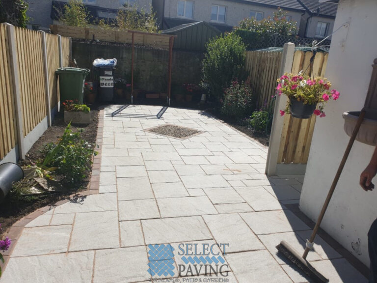Patio with Belvedere Flags and Cobblestone Border in Rathfarnham, Dublin