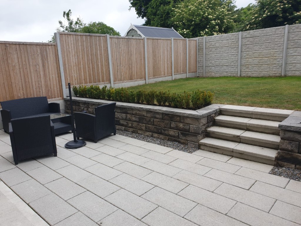 Patio with Connemara Walling in Dundrum, Dublin
